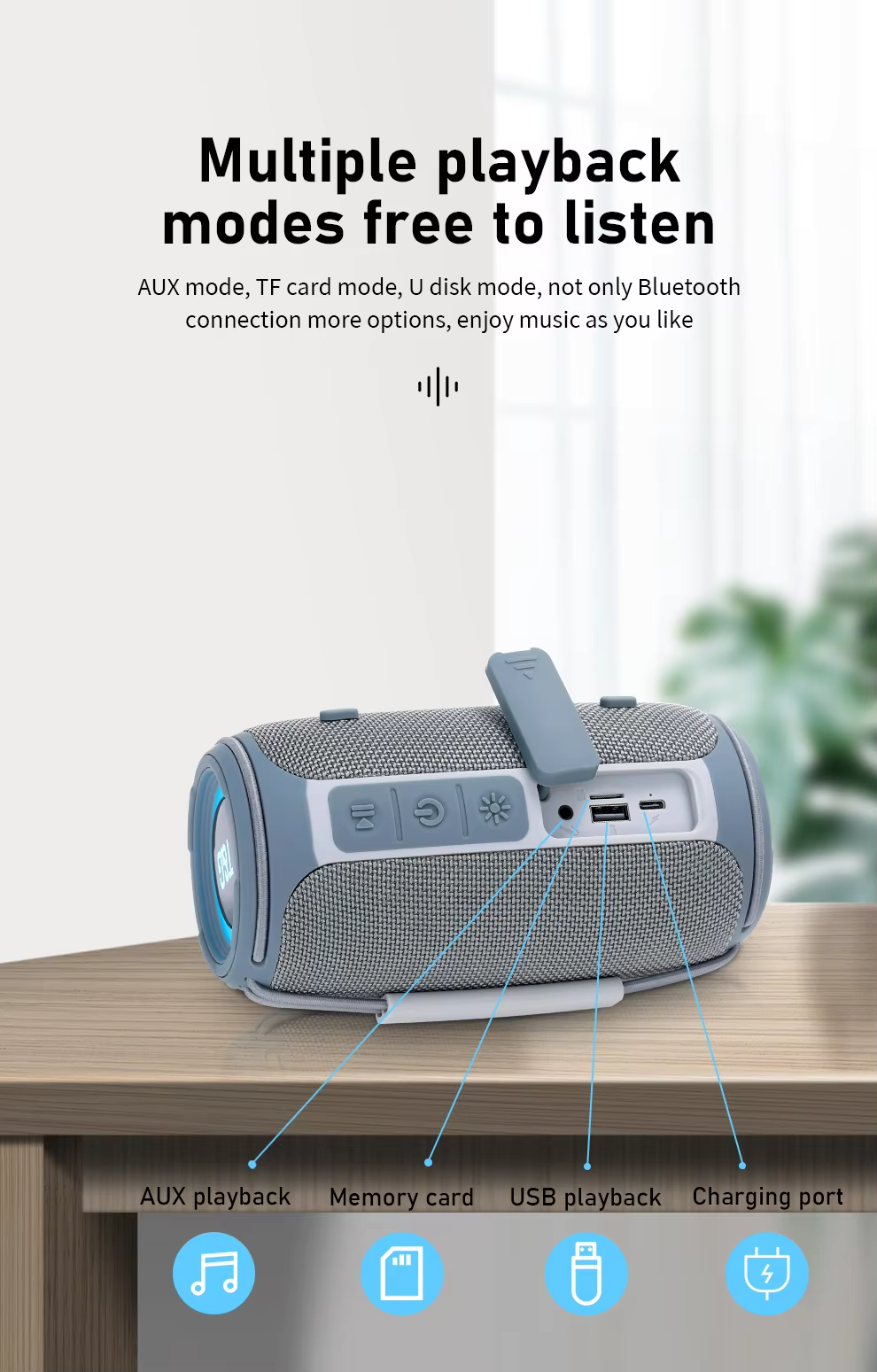 Bluetooth დინამიკი LED განათებით, TG657 15W.