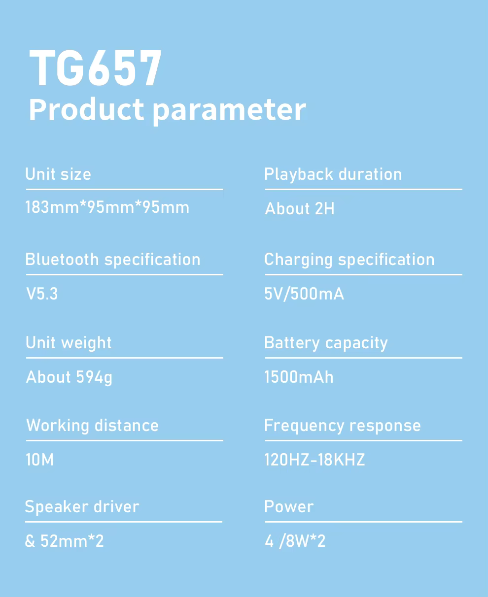Bluetooth დინამიკი LED განათებით, TG657 15W.