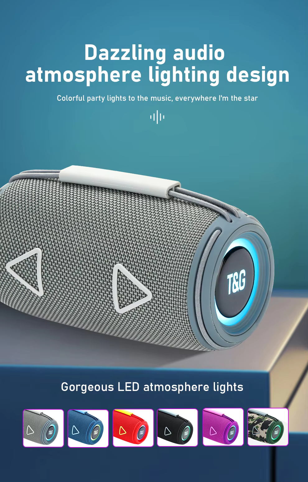 Bluetooth დინამიკი LED განათებით, TG657 15W.