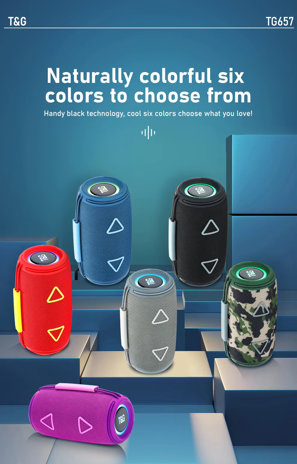 Bluetooth დინამიკი LED განათებით, TG657 15W.