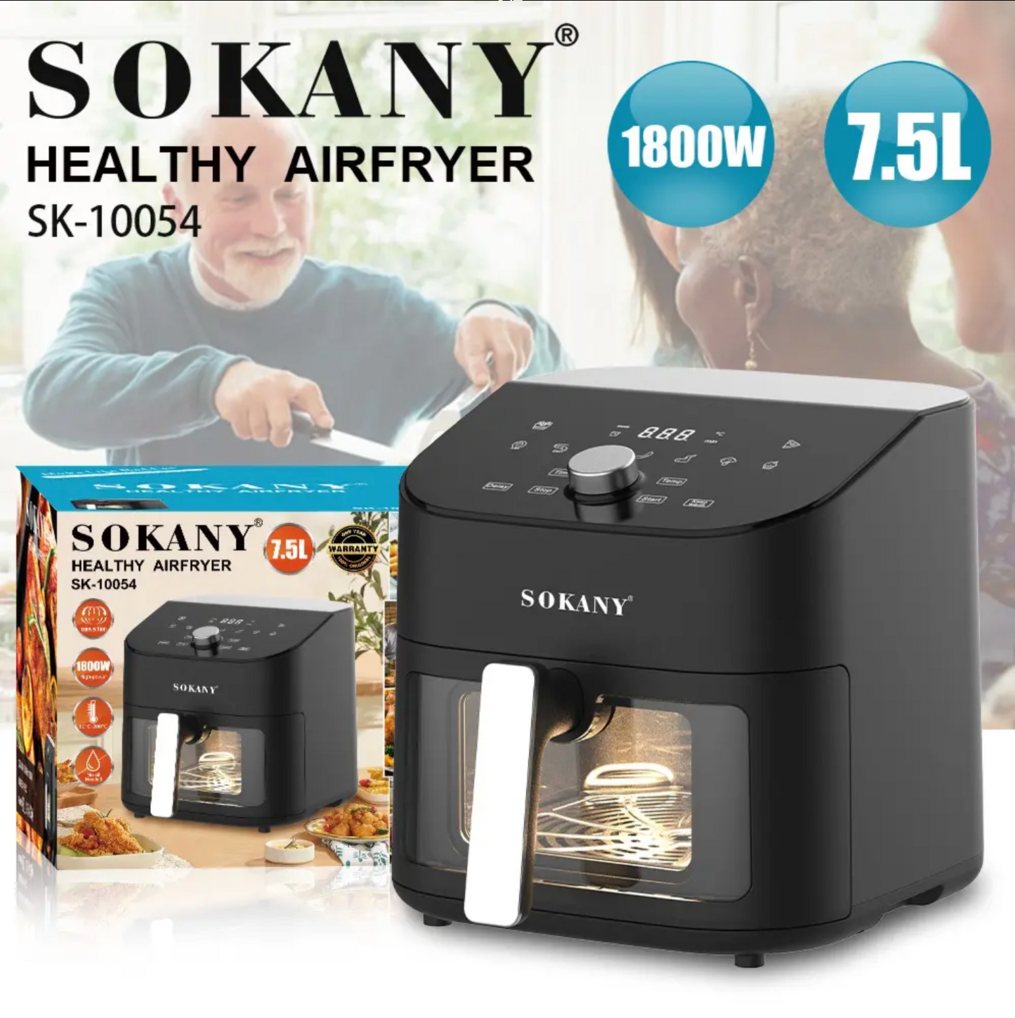 აეროგრილი, LCD ეკრანი SOKANY 7.5L 1800W