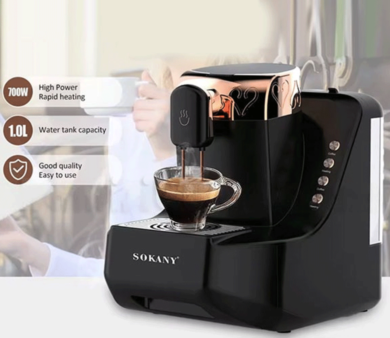 ყავის მოსამზადებელი აპარატი SOKANY 1L, 700W.
