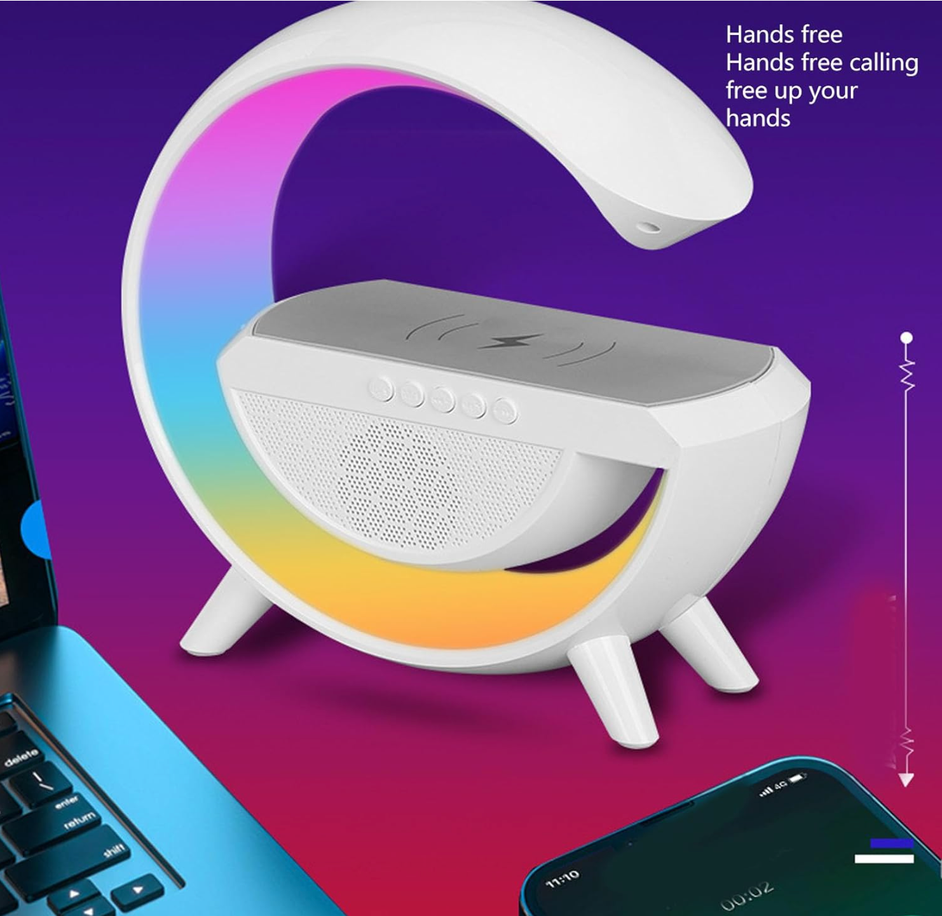Bluetooth დინამიკი, უსადენო დამტენი, და სანათი
