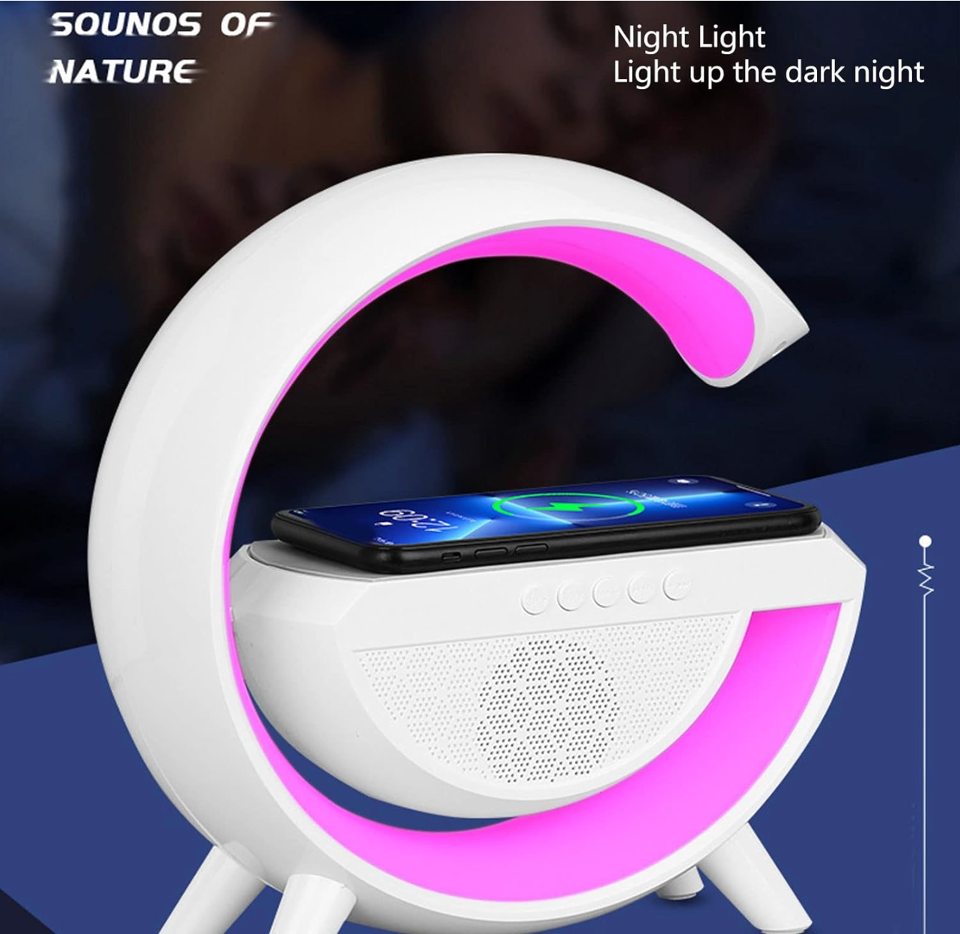 Bluetooth დინამიკი, უსადენო დამტენი, და სანათი