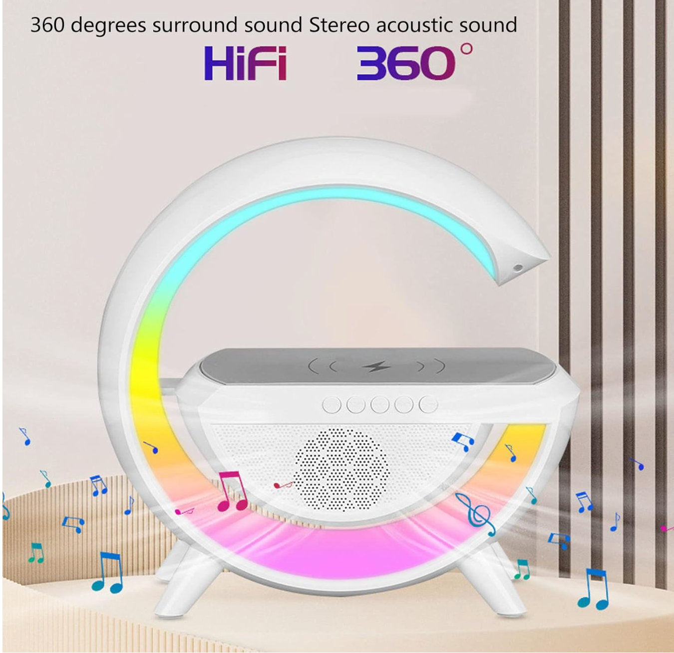 Bluetooth დინამიკი, უსადენო დამტენი, და სანათი