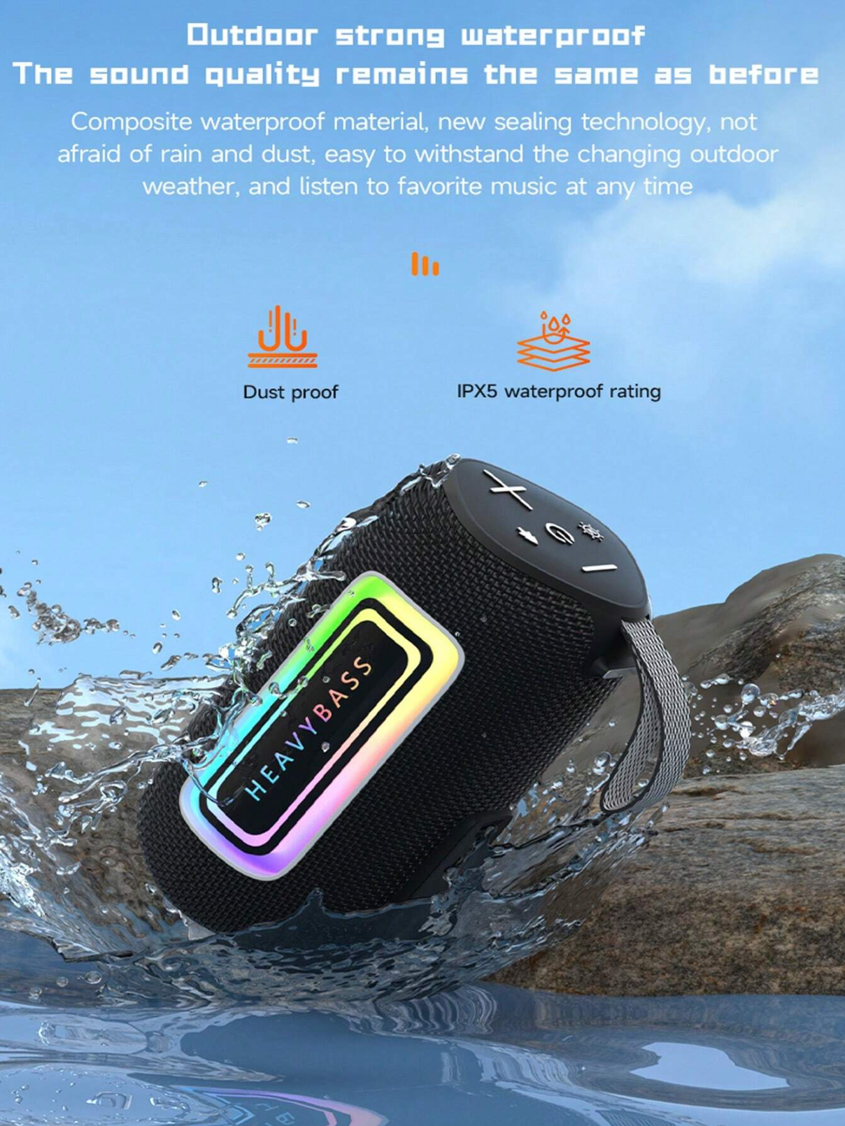 HEAVYBASS წყალგაუმტარი Bluetooth უსადენო დინამიკი. 20 ვტ