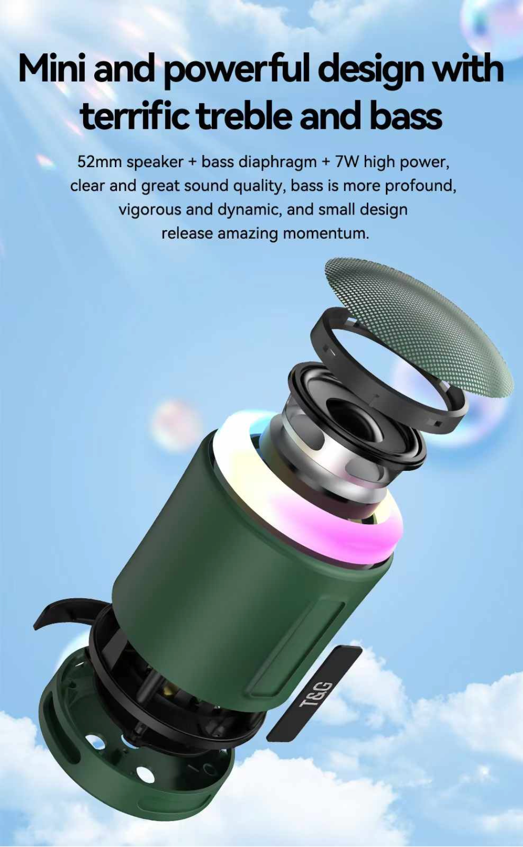 Bluetooth დინამიკი LED განათება TG373 7W.