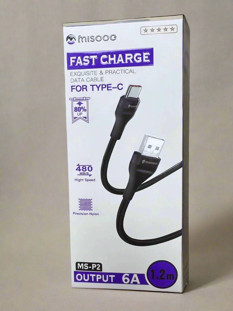 MISOOC სწრაფი დამუხტვის USB Type-C to USB-A კაბელი (6A, 1.2m), ნეილონი