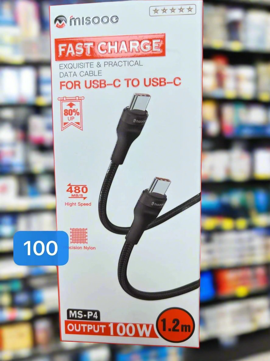 MISOOC სწრაფი დამუხტვის USB-C to USB-C კაბელი (100W, 1.2მ), ნეილონი