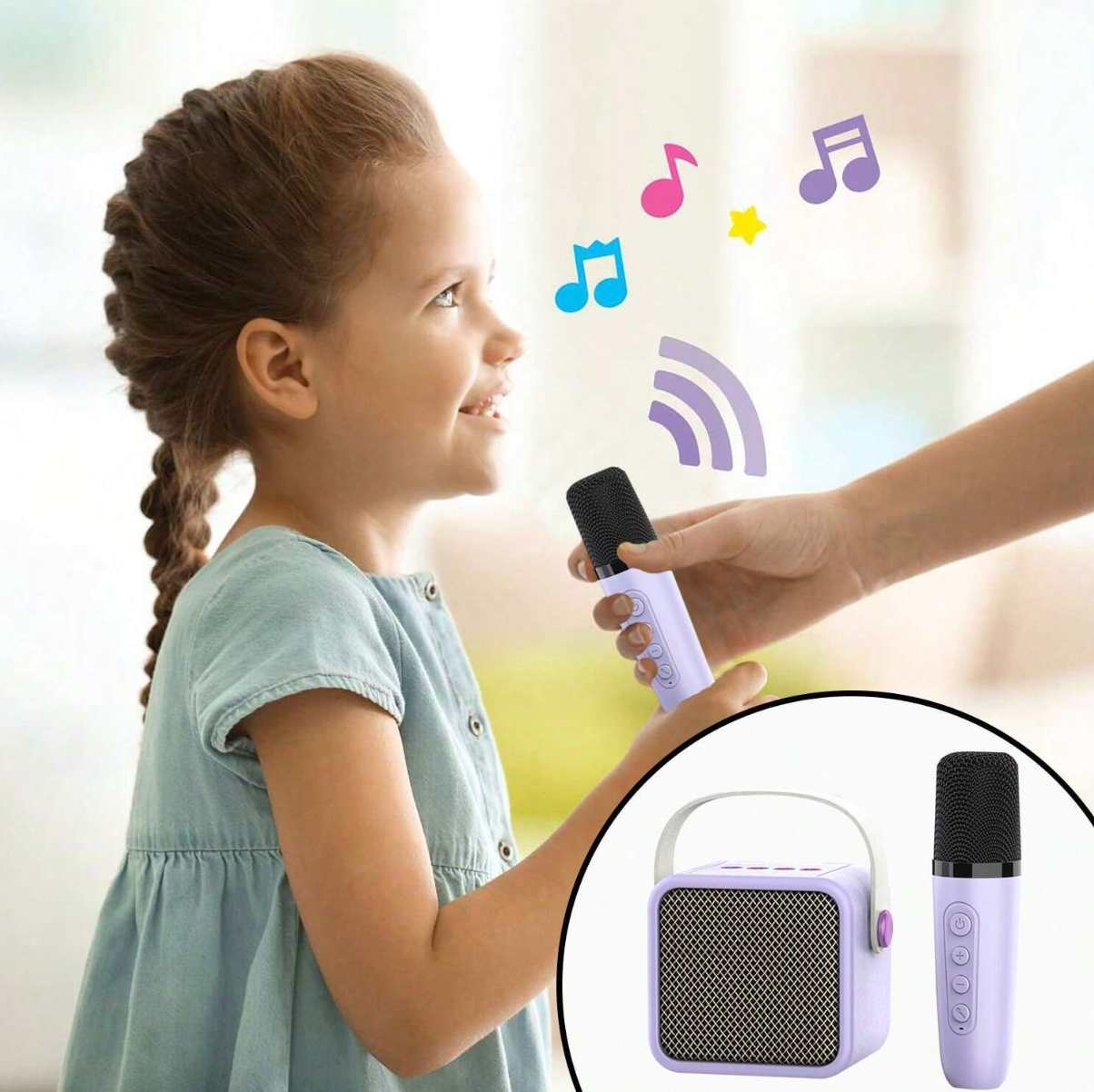 უსადენო Bluetooth კარაოკე მიკროფონი/ დინამიკი ბავშვებისთვის – 0P515 🎤🎶

