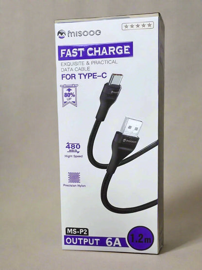 MISOOC სწრაფი დამუხტვის USB Type-C to USB-A კაბელი (6A, 1.2m), ნეილონი